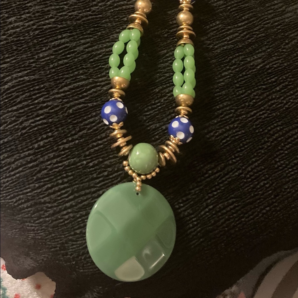 Jade and blue beaded necklace with large pendant